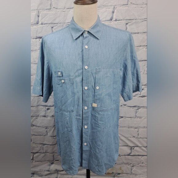 G-Star Men's Stalt DC Utility Straight Shirt S/S Button-Down Shirt Blue Large - Picture 1 of 16